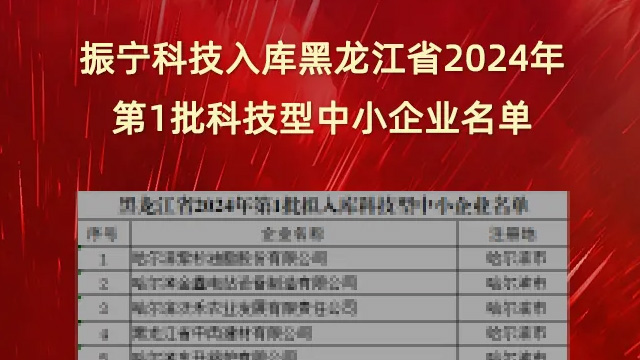 喜報！振寧科技入庫黑龍江省2024年第1批科技型中小企業名單